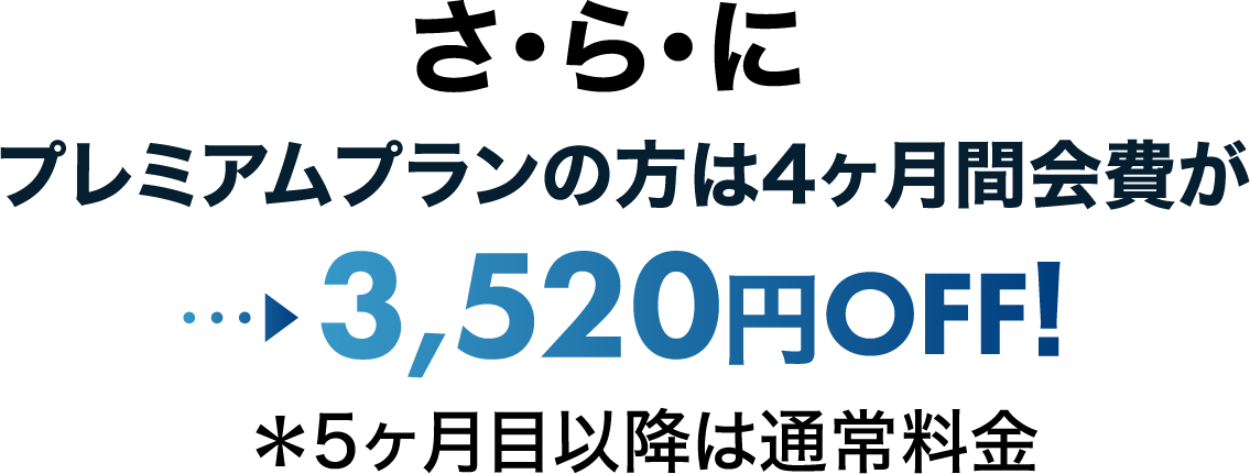 プレミアムプランの方は4ヶ月間会費が3,520円OFF！